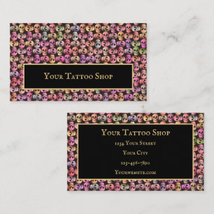 Gothic Skull Colourful Pop Art Pattern Tattoo Shop Business Card