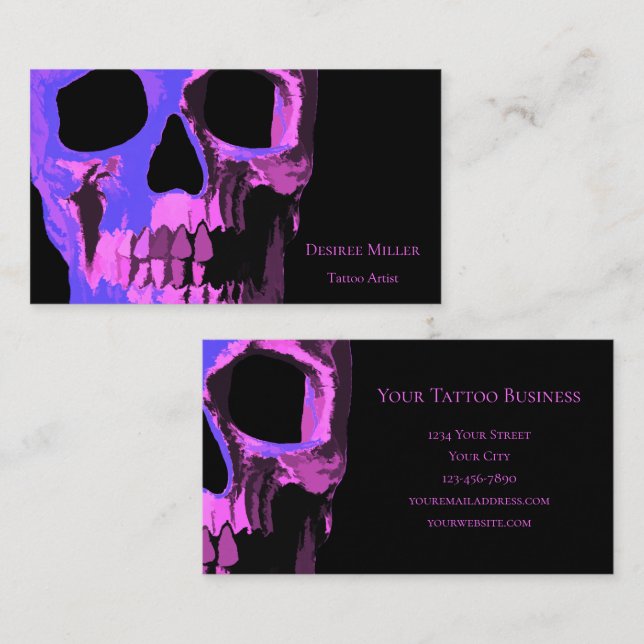 Gothic Skull Cool Pink Purple Black Macabre Business Card (Front/Back)