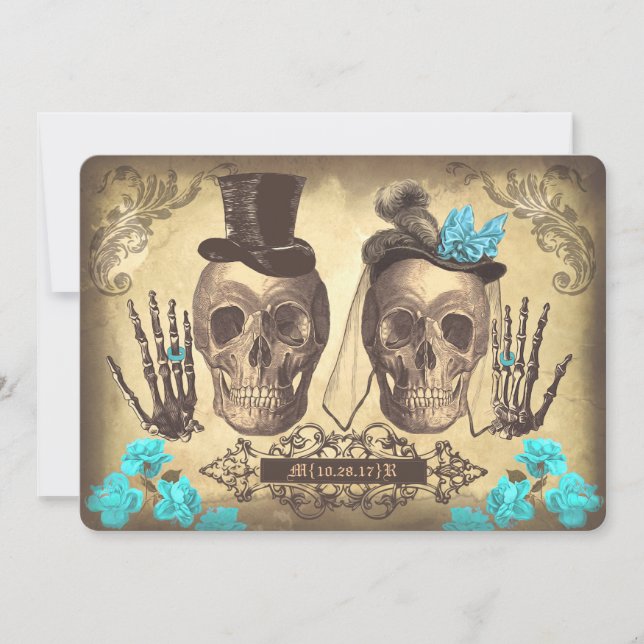 Gothic Skull Couple Day of The Dead Wedding Invite (Front)