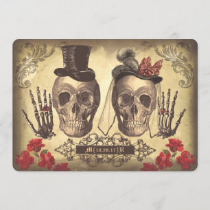 Gothic Skull Couple Day of The Dead Wedding Invite