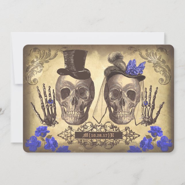 Gothic Skull Couple Day of The Dead Wedding Invite (Front)