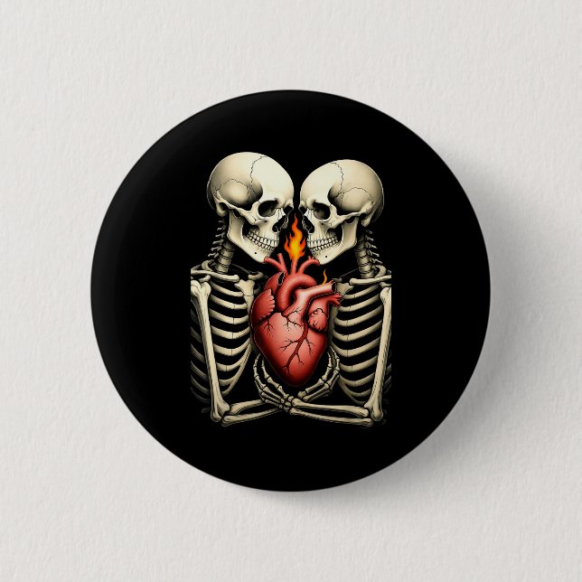 Gothic Skull Couple Flaming Heart Dark Romance Sty 6 Cm Round Badge (Front)