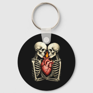 Gothic Skull Couple Flaming Heart Dark Romance Sty Key Ring