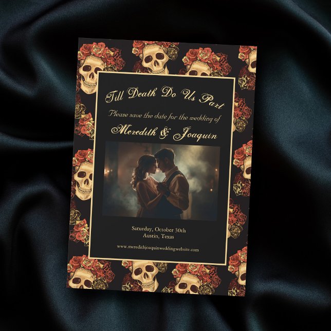 Gothic Skull Couple Photo Save the Date Magnet (Creator Uploaded)