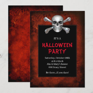 Gothic Skull Crossbones Red Grunge Halloween Party Invitation