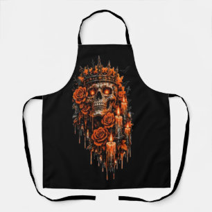Gothic Skull Crown Halloween Dark Roses Spooky Des Apron