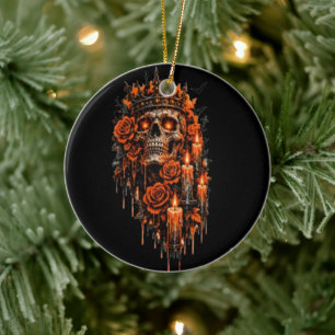 Gothic Skull Crown Halloween Dark Roses Spooky Des Ceramic Tree Decoration