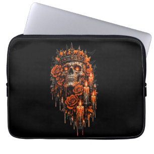 Gothic Skull Crown Halloween Dark Roses Spooky Des Laptop Sleeve