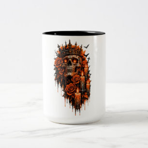 Gothic Skull Crown Halloween Dark Roses Spooky Des Two-Tone Coffee Mug