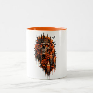 Gothic Skull Crown Halloween Dark Roses Spooky Des Two-Tone Coffee Mug
