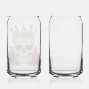 Gothic Skull Crown with Red Roses – Dark Biker Can Glass