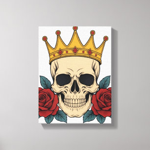 Gothic Skull Crown with Red Roses – Dark Biker Canvas Print