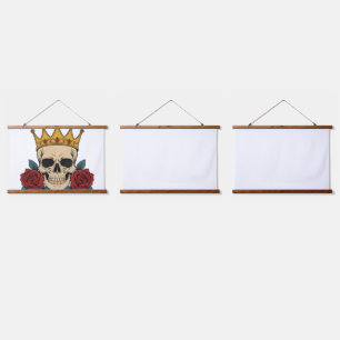 Gothic Skull Crown with Red Roses – Dark Biker  Hanging Tapestry