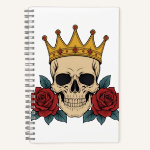 Gothic Skull Crown with Red Roses – Dark Biker Notebook