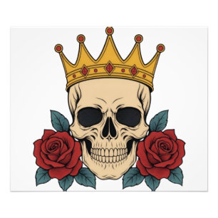Gothic Skull Crown with Red Roses – Dark Biker Photo Print