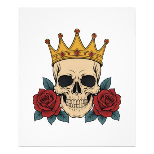 Gothic Skull Crown with Red Roses – Dark Biker Photo Print