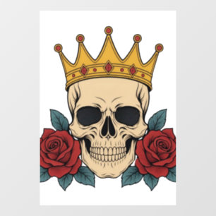 Gothic Skull Crown with Red Roses – Dark Biker Window Cling