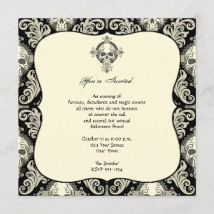 Gothic Skull Damask Halloween Party Invitation
