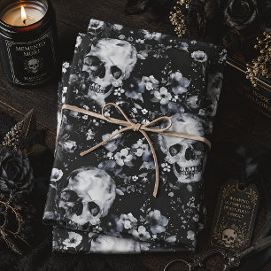 Gothic Skull & Dark Floral Wrapping Paper Sheet