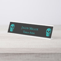 Gothic Skull Dark Teal Black Macabre Tattoo Shop
