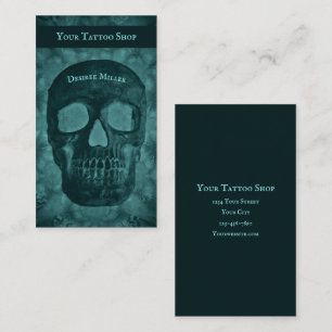 Gothic Skull Dark Teal Negative Tattoo Shop Business Card