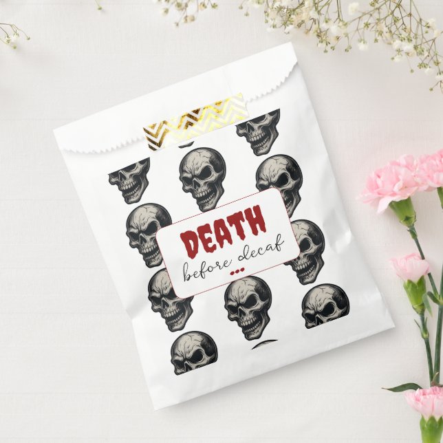 Gothic Skull ‘Death Before Decaf’ | Spooky Funny - Favour Bags (Sealed)