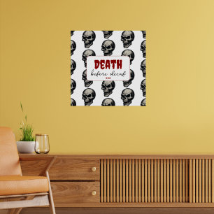 Gothic Skull ‘Death Before Decaf’   Spooky Funny - Poster