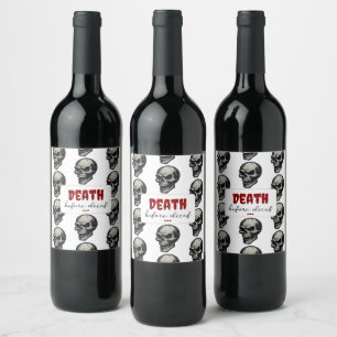 Gothic Skull ‘Death Before Decaf’   Spooky Funny - Wine Label