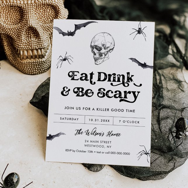 Gothic Skull Eat, Drink, Be Scary Halloween Party  Invitation (Creator Uploaded)