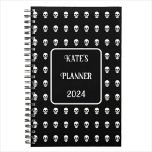 Gothic Skull elegant 2025 Planner<br><div class="desc">Pattern of white skulls on a black background. This planner will allow you to plan your tasks the way you like.Personalise by add your name,  title and year.</div>