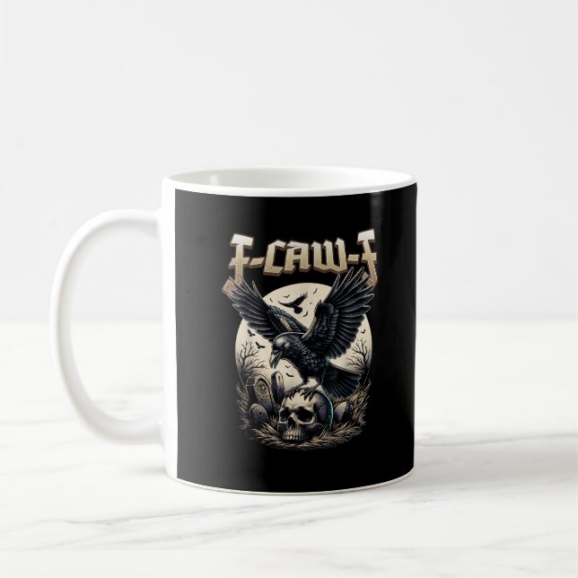 Gothic Skull F-Caw-F Crow Adult Humour Graphic  Coffee Mug (Left)