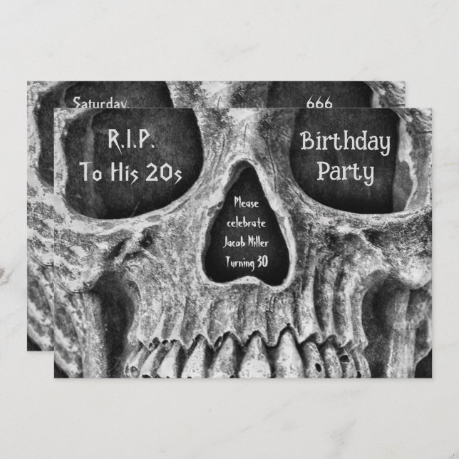 Gothic Skull Face Birthday Party RIP To His 20s Invitation (Front/Back)