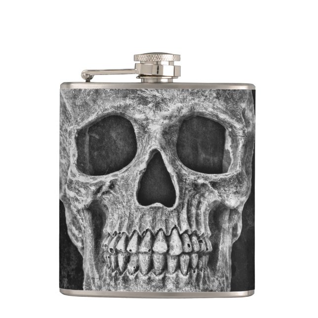 Gothic Skull Face Black And White Cool Grunge Hip Flask (Front)