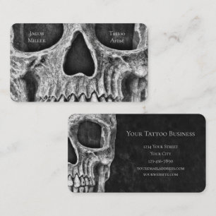 Gothic Skull Face Black And White Tattoo Shop Business Card