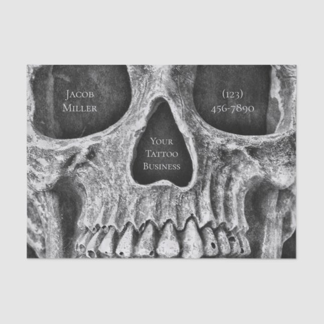 Gothic Skull Face Black And White Tattoo Shop Tissue Paper (Front)
