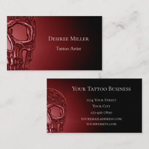 Gothic Skull Face Glowing Red Black Tattoo Shop Business Card