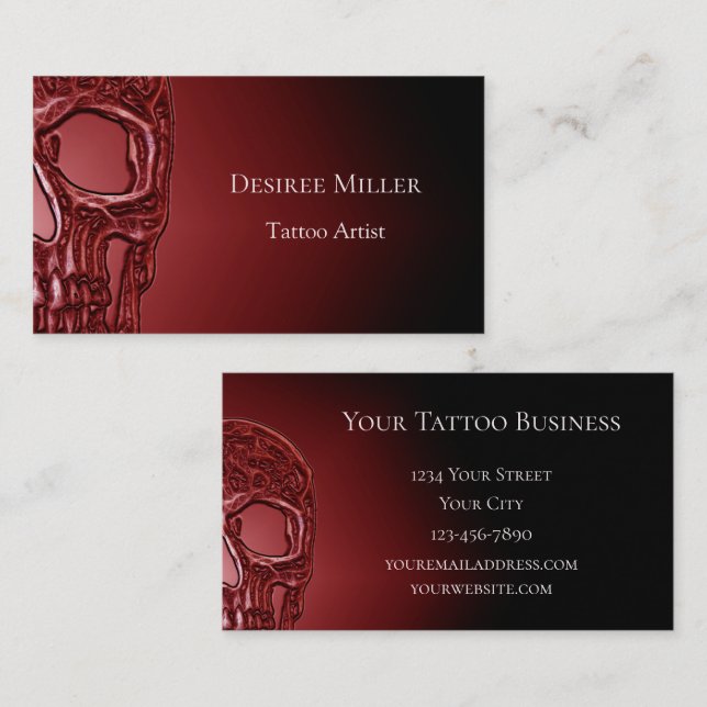Gothic Skull Face Glowing Red Black Tattoo Shop Business Card (Front/Back)
