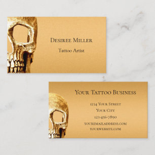 Gothic Skull Face Gold White Tattoo Shop Business Card