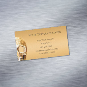Gothic Skull Face Gold White Tattoo Shop Magnetic Business Card