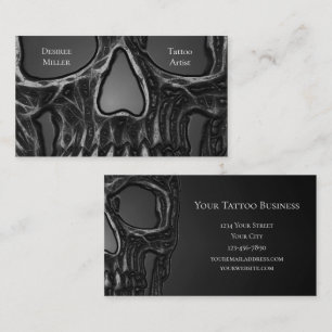 Gothic Skull Face Grey Metallic Cool Tattoo Shop Business Card
