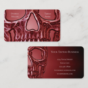 Gothic Skull Face Red Black Glowing Tattoo Shop Business Card