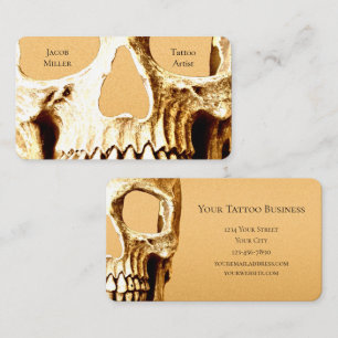 Gothic Skull Face White Gold Tattoo Shop Business Card