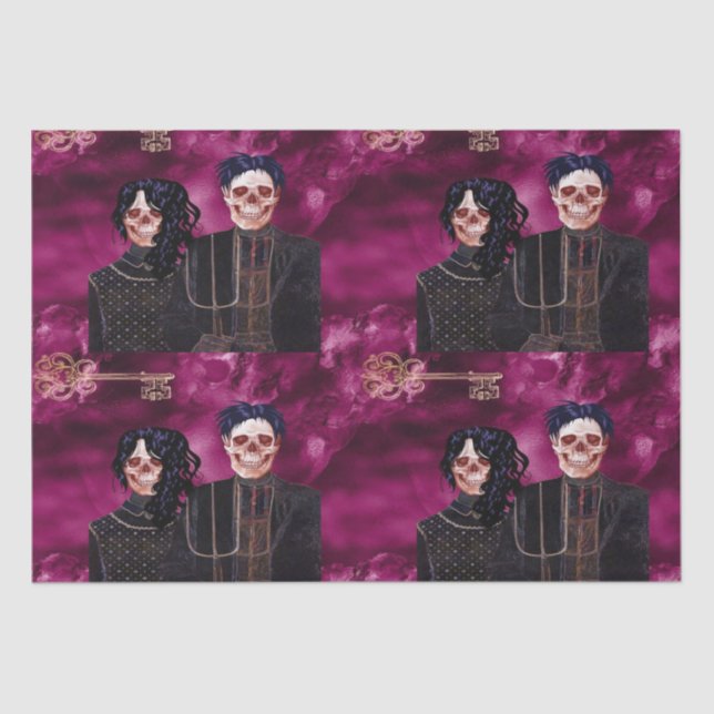Gothic Skull Farmer Tiled Decoupage  Tissue Paper (Front)