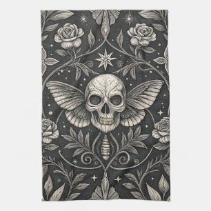 Gothic Skull Floral Celestial Pattern (1) Tea Towel