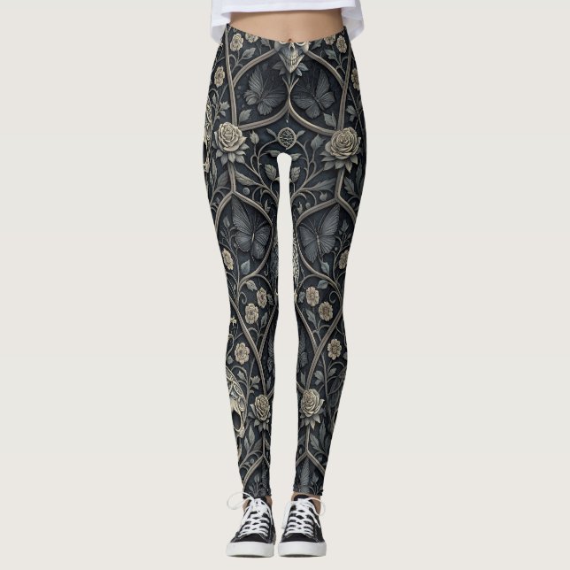 Gothic Skull Floral Celestial Pattern (2) Leggings (Front)