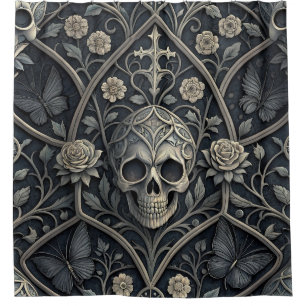 Gothic Skull Floral Celestial Pattern (2) Shower Curtain