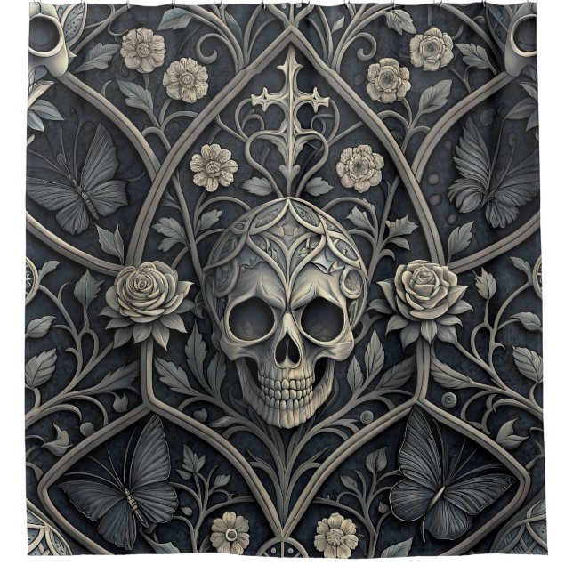Gothic Skull Floral Celestial Pattern (2) Shower Curtain (Front)