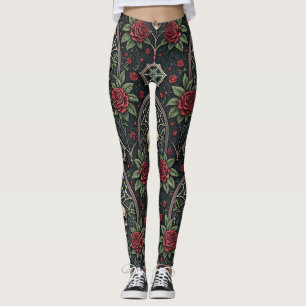 Gothic Skull Floral Celestial Pattern (3) Leggings