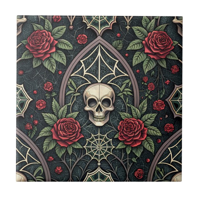 Gothic Skull Floral Celestial Pattern (3) Tile (Front)