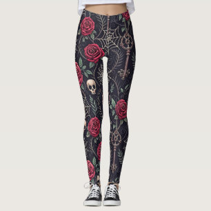 Gothic Skull Floral Celestial Pattern (4) Leggings